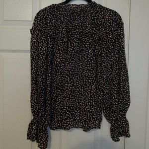 Who What Wear Sheer with Ruffles, Black Polka Dot Blouse S